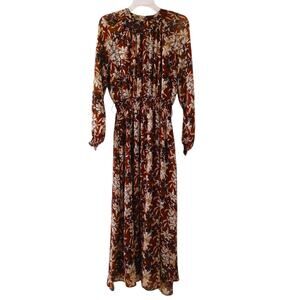 Lark + Grey Floral Maxi Dress Women’s Sz XL Burgundy Long Sleeve Cottage Fairy